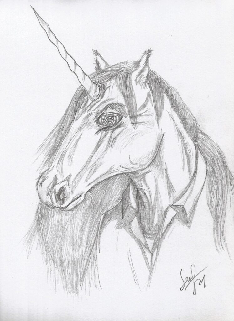 Portrait of a unicorn wearing a business shirt